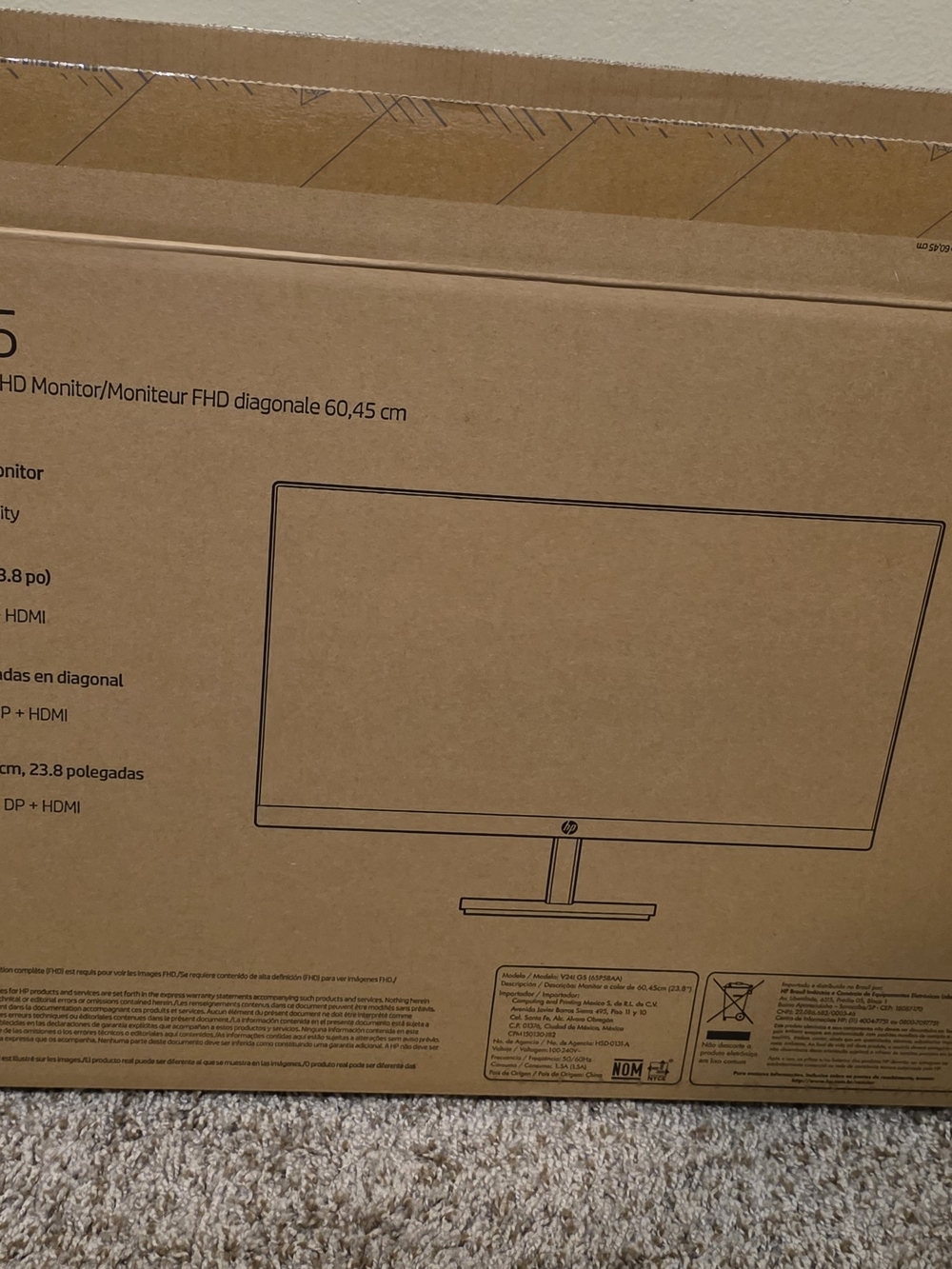 HP Brown Cardboard Monitor Packaging with Printed Artwork